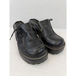 Lower East Side Black Chunky Platform Mules Lace Up Shoes Size 10